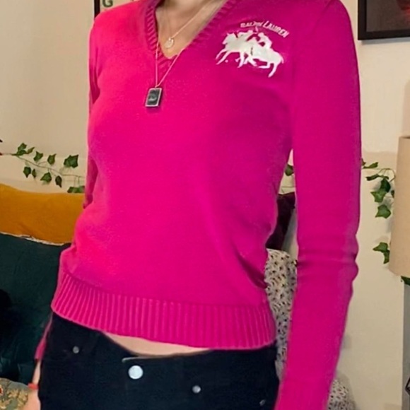 Ralph Lauren Sweaters - Ralph Lauren sport pink sweater logo big horse winter knit casual